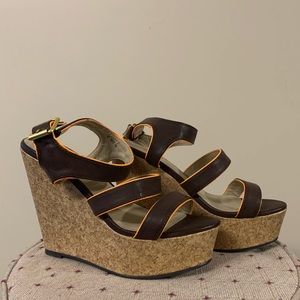 🎉HP🎉New Size 8 Brown & Orange Wedge Shoes Sandals